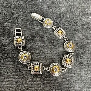 Brighton Two Tone Reversible‎ Bracelet Silver Gold Crystal Heart Link
